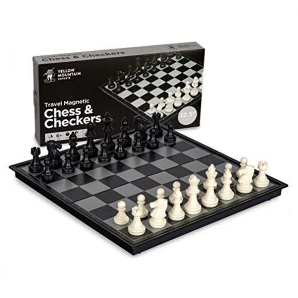 Travel Magnetic Chess and Checkers 2 in 1 Set - Picture 1 of 5